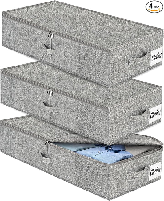 Under Bed Storage Container Bin 3 Pack, Low Profile Foldable Underbed Clothes by KUKIKAN