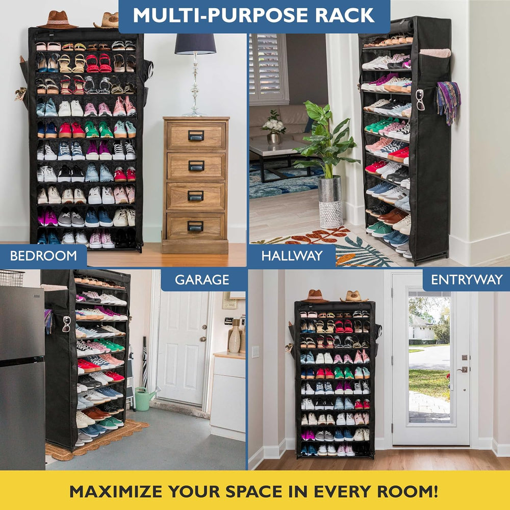 Sundaze Shoe Rack with Cover - 10 Tier Shoe Rack for Front Door Entrance
