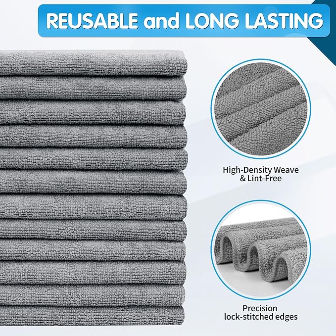 FIXSMITH Grey Microfiber Cleaning Cloth -Pack of 12, Highly Absorbent Cleaning - Image 3