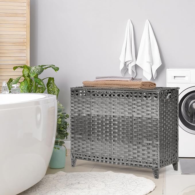 Laundry Hamper with 4 Removable Liner Bags; 176L Handwoven Rattan Laundry - Image 8