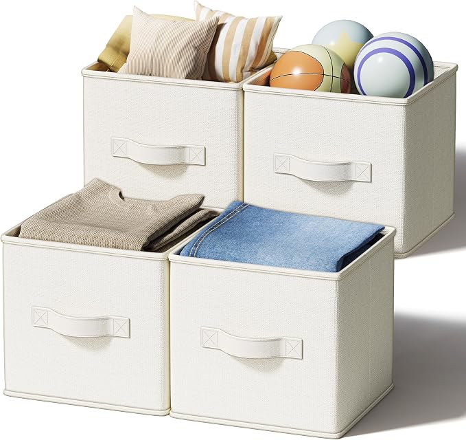 4 Pack Foldable Fabric Closet Storage Bins, 11Inch Organizer Cubes by LaySpace-YourRoomOrganizer