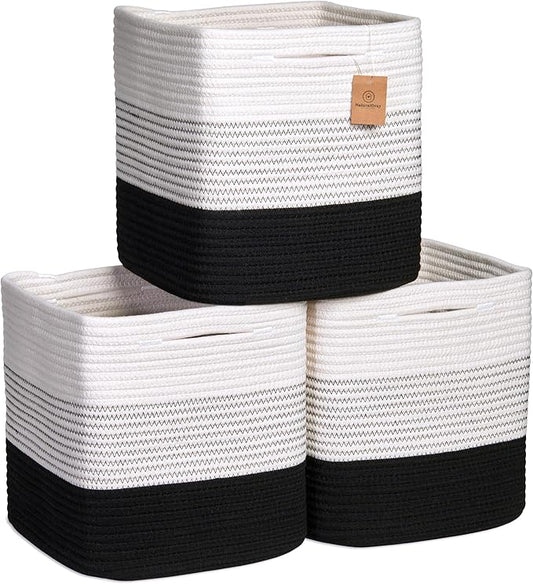 NaturalCozy Storage Cubes 11 Inch Cotton Rope Woven Baskets by NaturalCozy