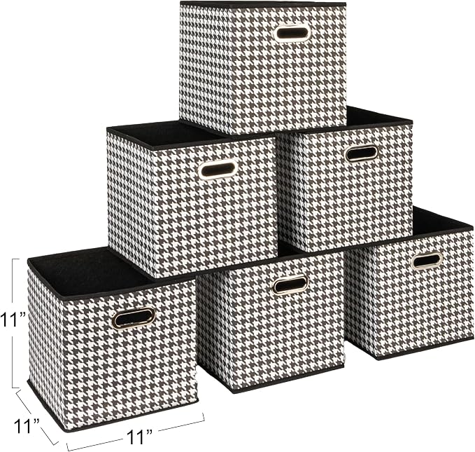 Household Essentials Fabric Storage Bins 6 Piece Set, Houndstooth White and - Image 2