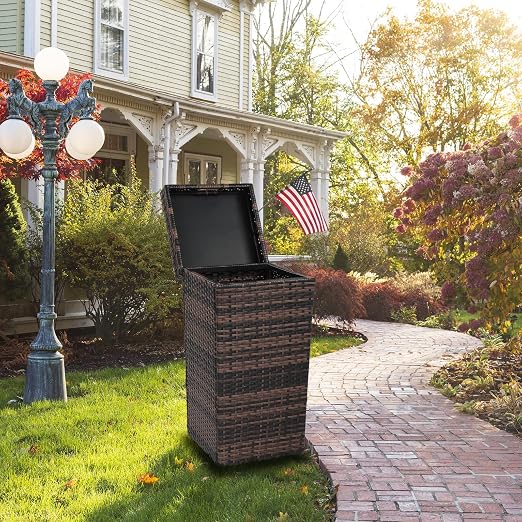 VINGLI Wicker Patio Trash Can, 27 Gallon Rattan Trash Can - Image 5