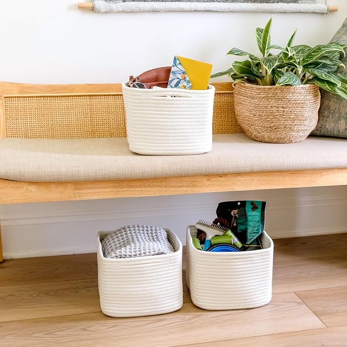 NaturalCozy Storage Cubes 9”x9”x7”Cotton Rope Woven Baskets - Image 9