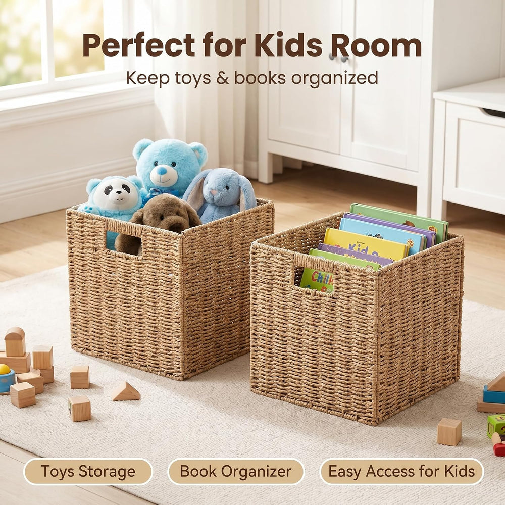 13x13x13 Inch Wicker Storage Basket Set of 2, FAAYUCK Handwoven Storage Cube ...