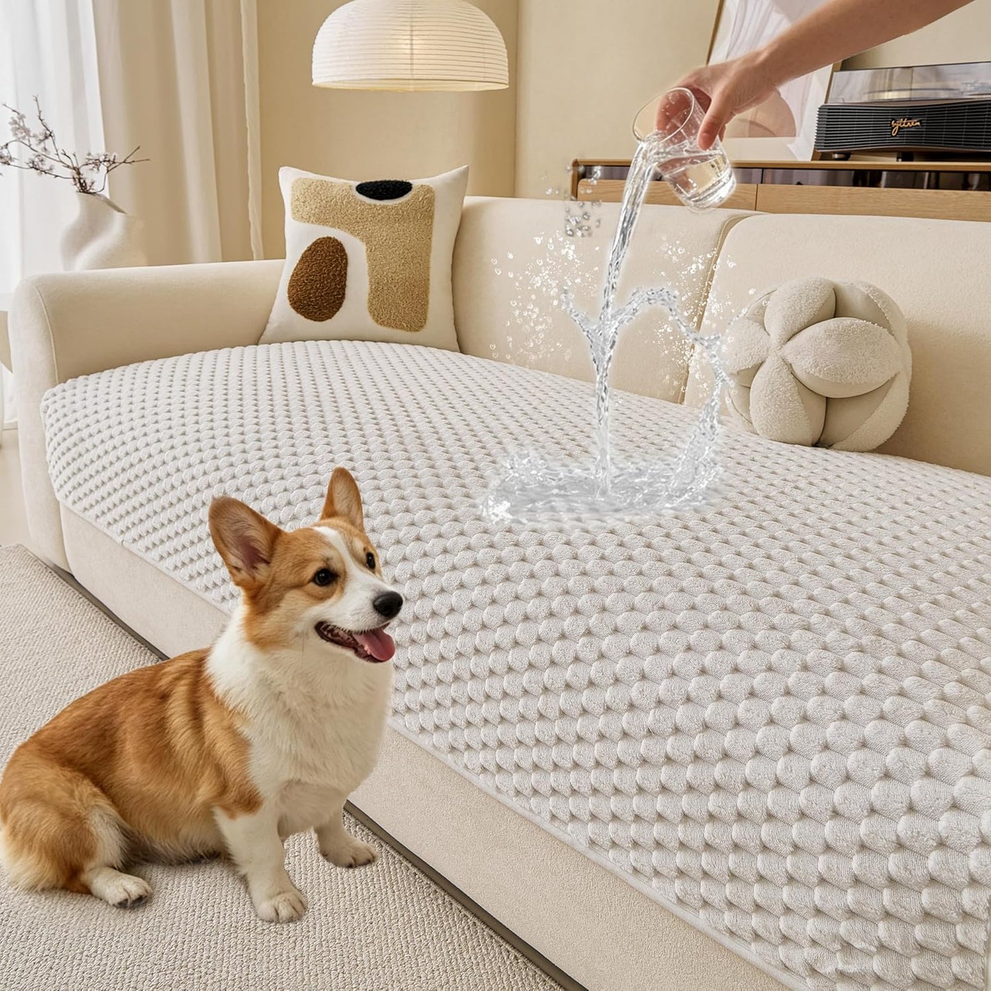 Waterproof Couch Covers for Dogs, Non Slip Sofa Covers Washable, Soft Plush Couch Protector for 3 Cushion, Furniture Slipcovers for Sectional, Pet Dog Bed Cover (Cream,35"x 71")