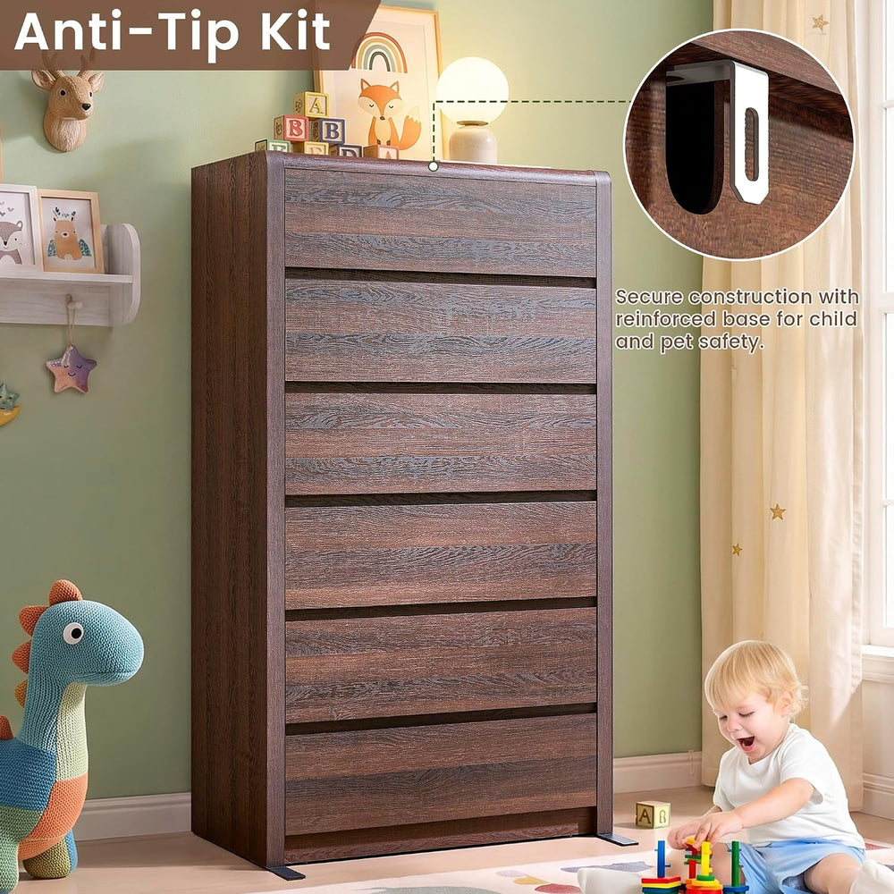 Modern 6 Drawers Dresser for Bedroom, 55.6” Tall Walnut Dressers & Chest ...