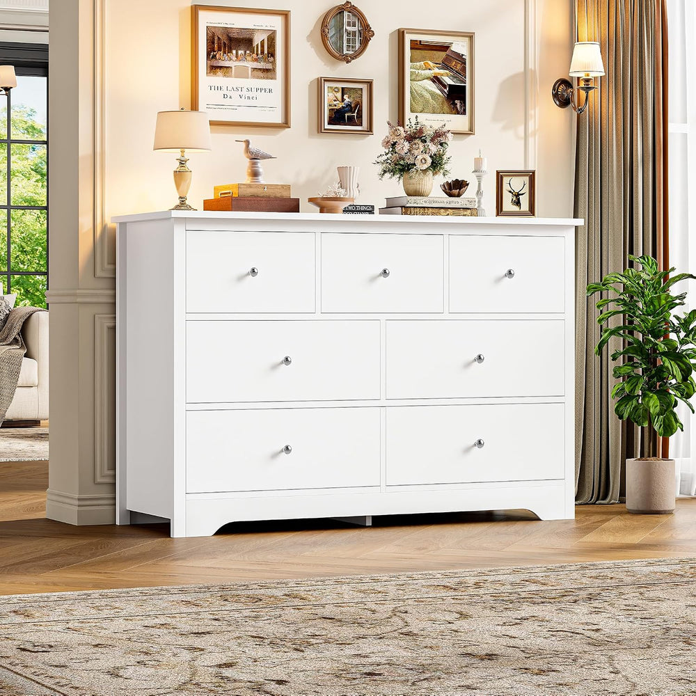 FOTOSOK White Dresser, Dresser for Bedroom, 7 Drawer Chest of Drawers