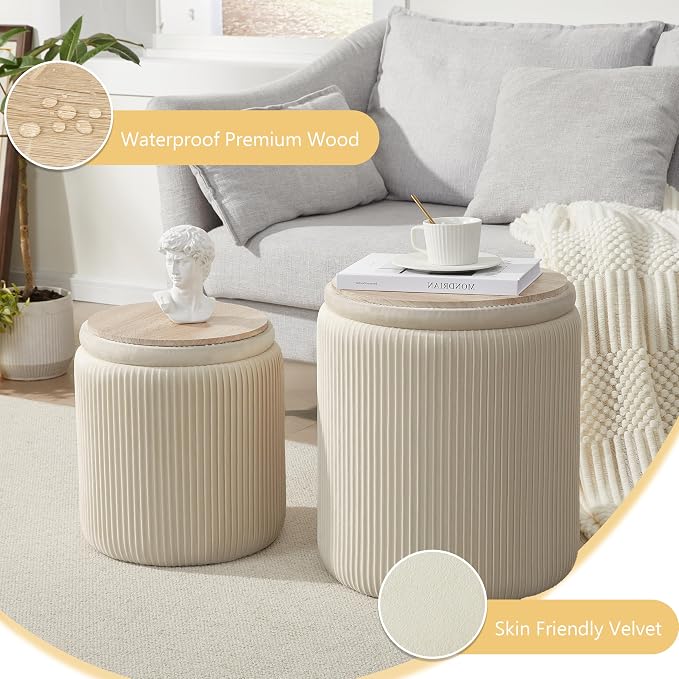 Round Ottoman with Storage Set of 2, Vanity Stool with Storage - Image 6