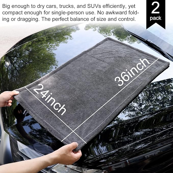 2 Pack XL Car Drying Towel – 1300GSM Ultra Absorbent Microfiber, Twisted Loop - Image 2