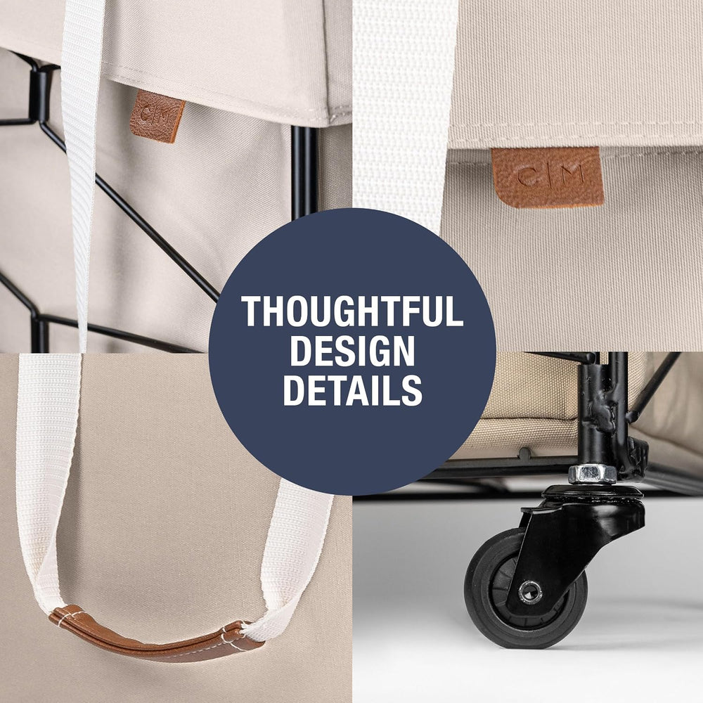 CleverMade Flex Frame Rolling Laundry Hamper with Removable Liner 98L Cream