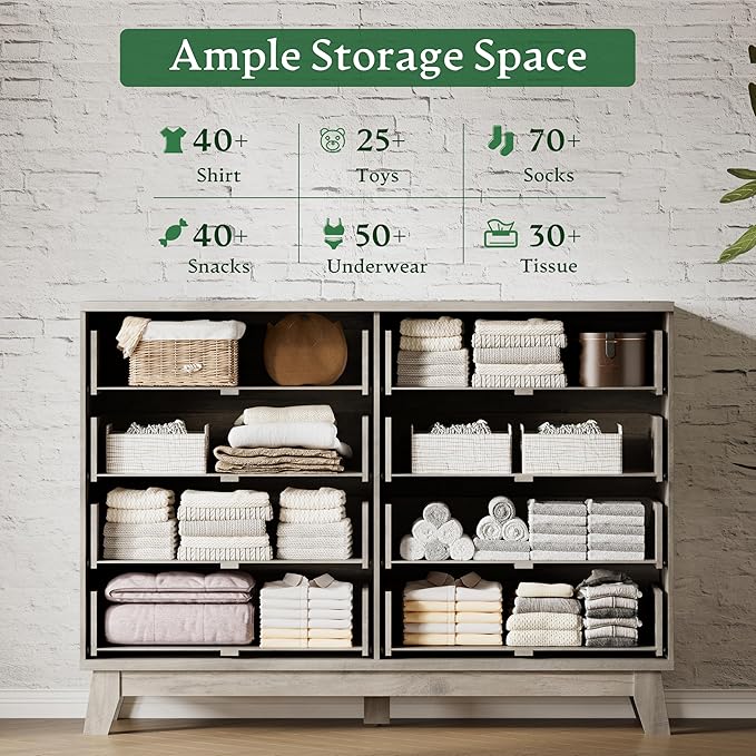 Fluted Dresser with 8 Drawers, Wooden Dresser TV Stand, Modern Closet Clothes - Image 4