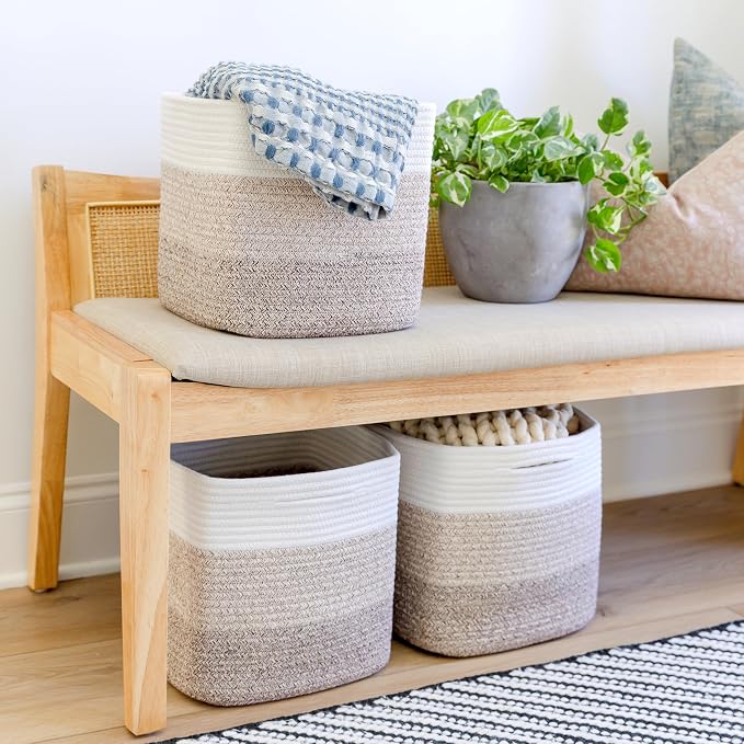 NaturalCozy Storage Cubes 11 Inch Cotton Rope Woven Baskets - Image 4