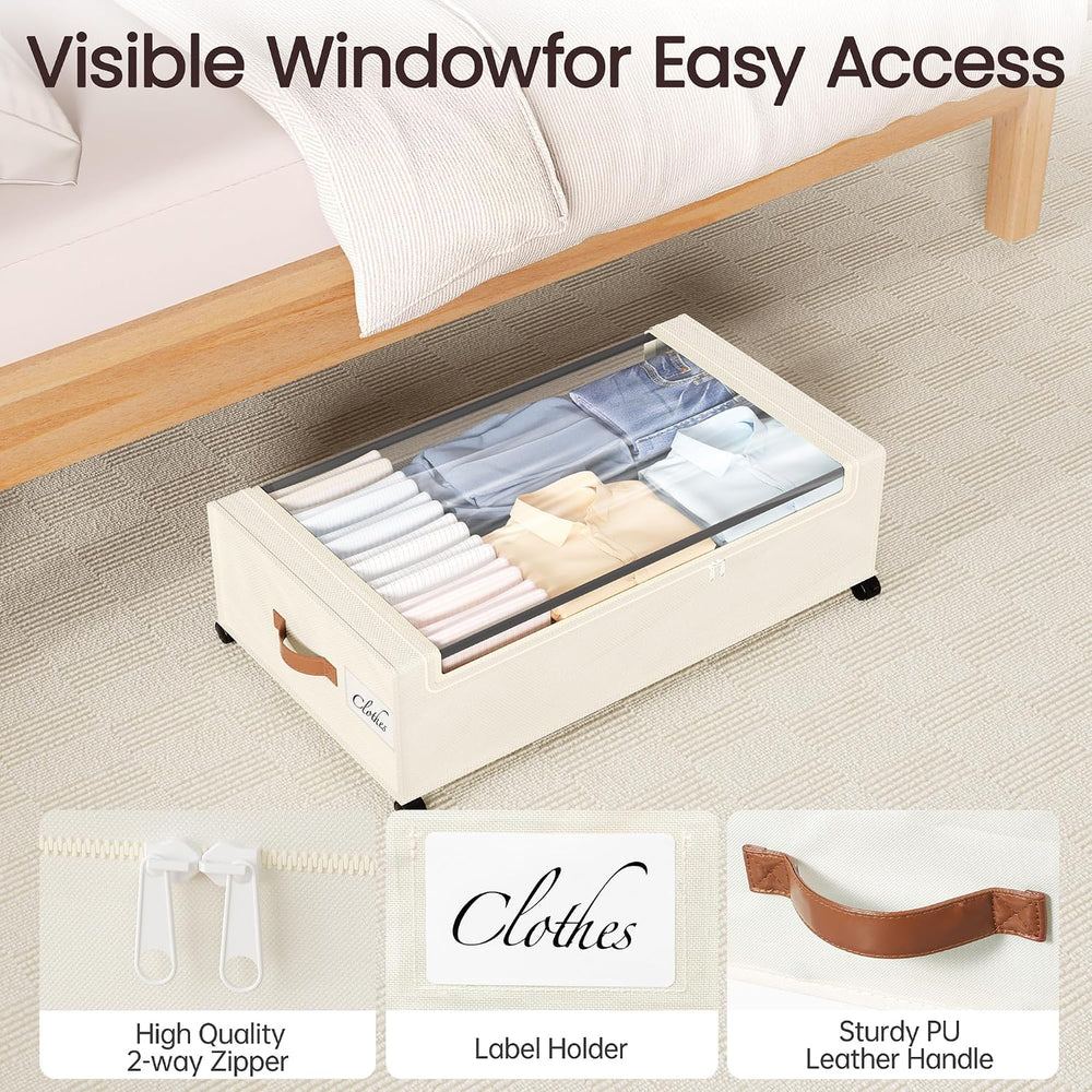 Yecaye 82L Under Bed Storage Containers, Fits 9.4" Under Bed, 2 Pack, Beige