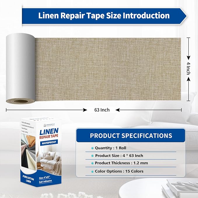KING MOUNTAIN Linen Repair Patches, Self-Adhesive Fabric Patches, 4 X 63 inch - Image 4