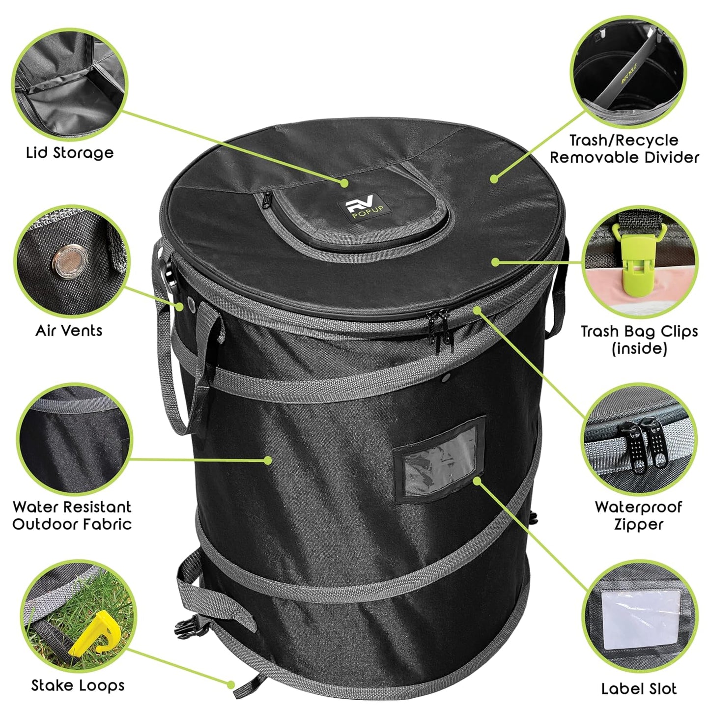 Collapsible Bin Trash & Recycle/Utility, Perfect for Camping, Laundry, Storage and Garden, Waterproof Vinyl and Tear Resistance, Trash and/or Recycle, Two 13 Gallon Bags