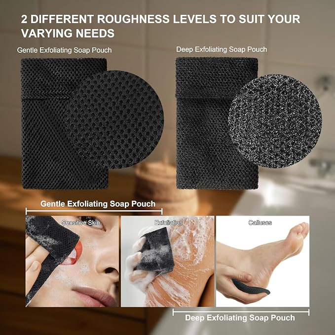 2 Pack Soap Bag Different Roughness Deep and Gentle, Bar Soap Pouch Saver Pocket - Image 3