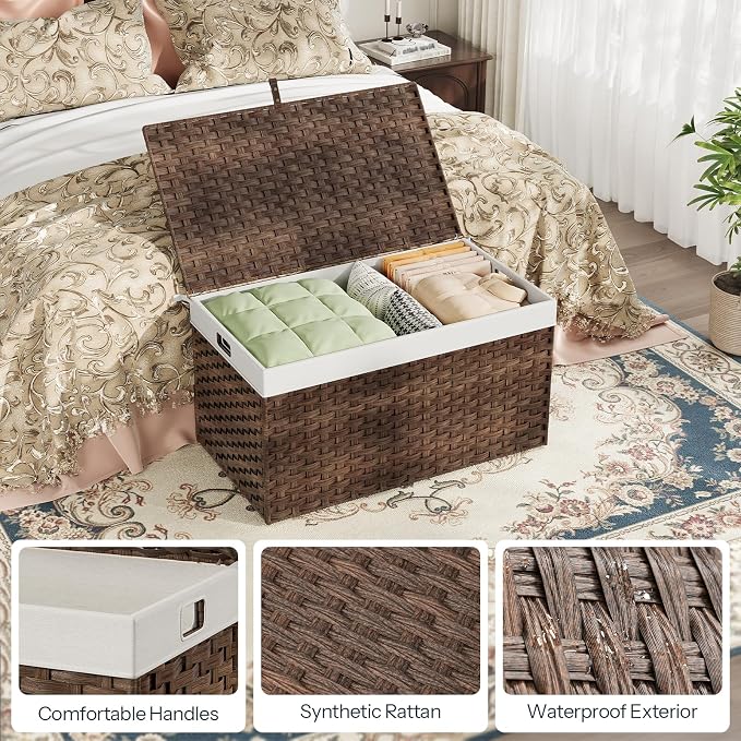 HOOBRO Storage Basket with Lid, 42.3 Gallon Wicker Basket, Handwoven Blanket - Image 8