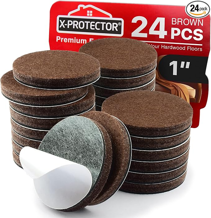 24 Heavy-Duty Felt Furniture Pads 1” 1/4” Thick X-Protector! Round Felt Pads by X-Protector