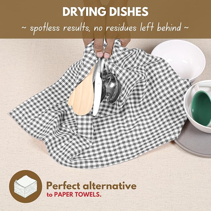 Native Fab 12 Pack Gingham Mini Check Kitchen Dish Towel Cotton Durable - Image 3