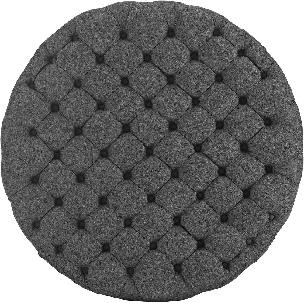 ModwayEEI-2225-GRYAmourFabric Upholstered Button-Tufted RoundOttomanGray