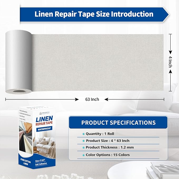 KING MOUNTAIN Linen Repair Patches, Self-Adhesive Fabric Patches, 4 X 63 inch - Image 4