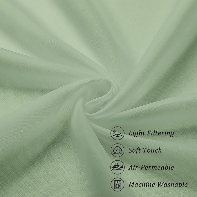 Chyhomenyc Sage Green Sheer Curtains 54 Inch Long 2 Panels Set, Short Rod - Image 8