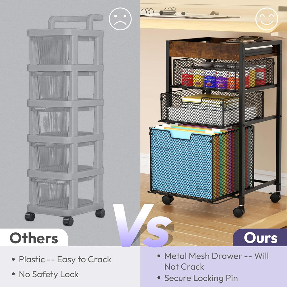 SWTYMIKI Rolling File Cart with Drawers - 4 Tier Under Desk Storage Craft Rol...