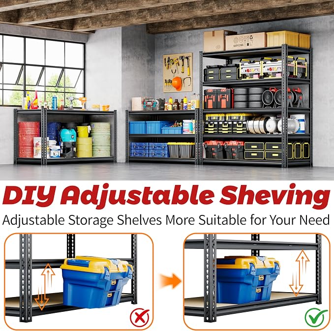 72"H Storage Shelves heavy duty, 2000LBS Garage Shelving, 5 Tier Metal Shelving - Image 6