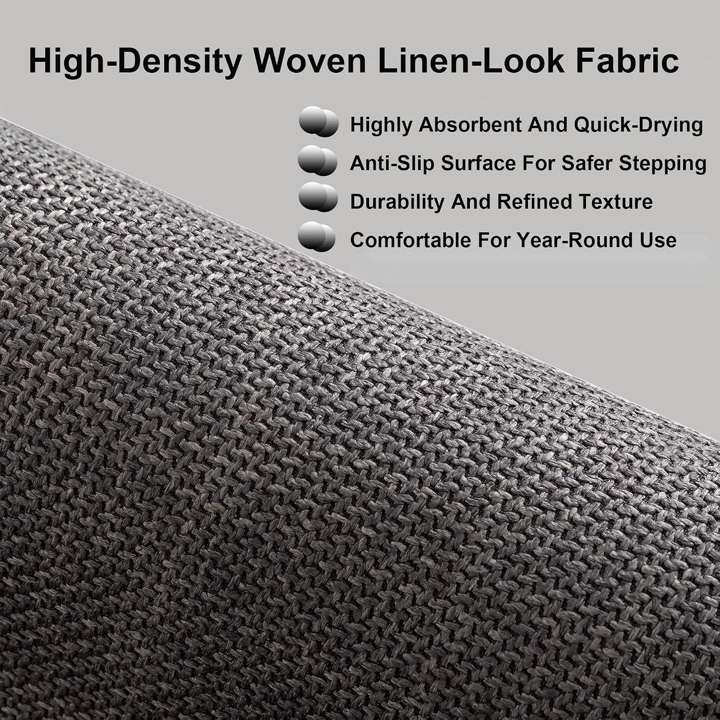 Non-Slip Curved Bath Mat, Semi Circle Bathroom Rug, Quick Drying Absorbent Corner Shower Mat, Sturdy Faux Linen Woven Bath Mat for Curved Shower,Black,Curved 1'6"×3'3"
