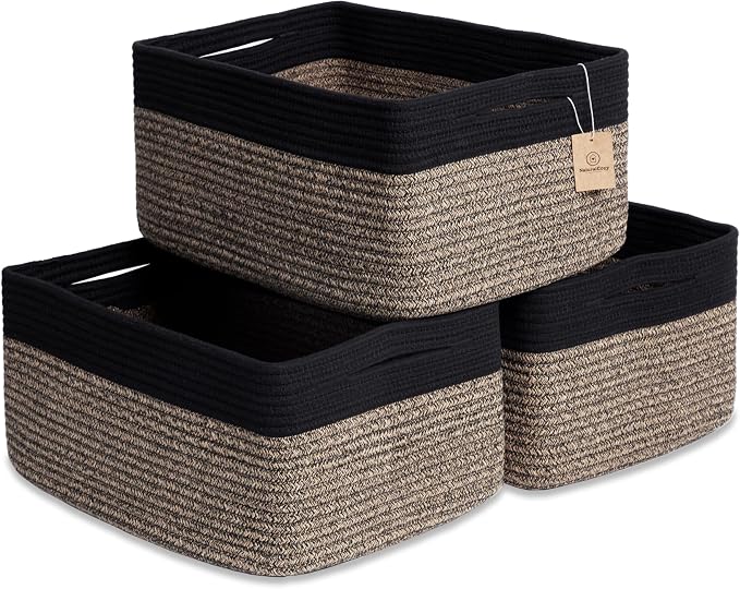 NaturalCozy Storage Baskets 16.8”x13”x7.6” Cotton Rope Woven Baskets by NaturalCozy