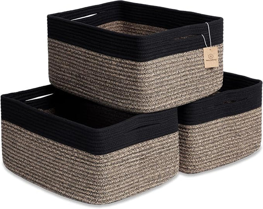 NaturalCozy Storage Baskets 16.8”x13”x7.6” Cotton Rope Woven Baskets by NaturalCozy