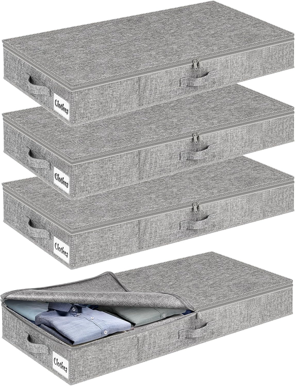 Under Bed Storage Container Bin 4 Pack, 4.5 Inch Slim Low Profile Underbed