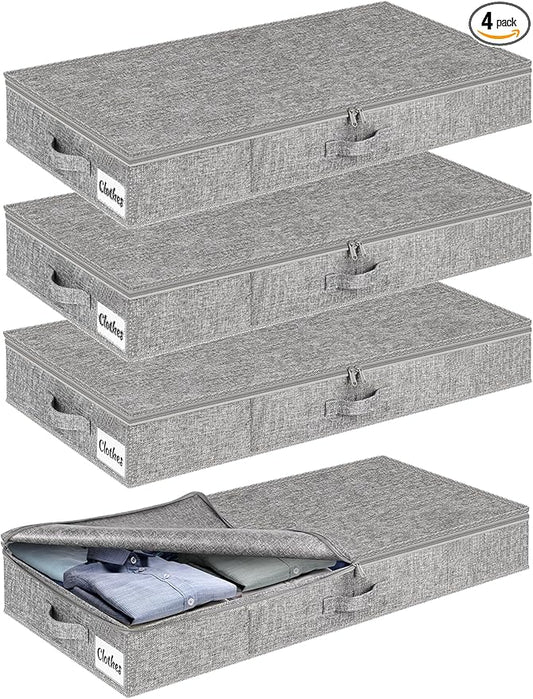 Under Bed Storage Container Bin 4 Pack, 4.5 Inch Slim Low Profile Underbed by KUKIKAN
