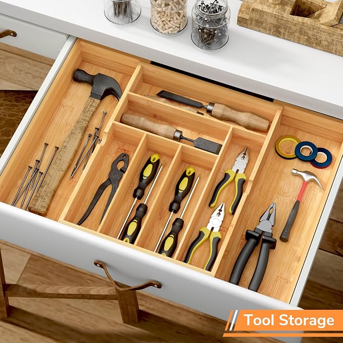 BAMEOS 3" Deepth Expandable Drawer Organizer, Deep Flatware Organizer, - Image 5