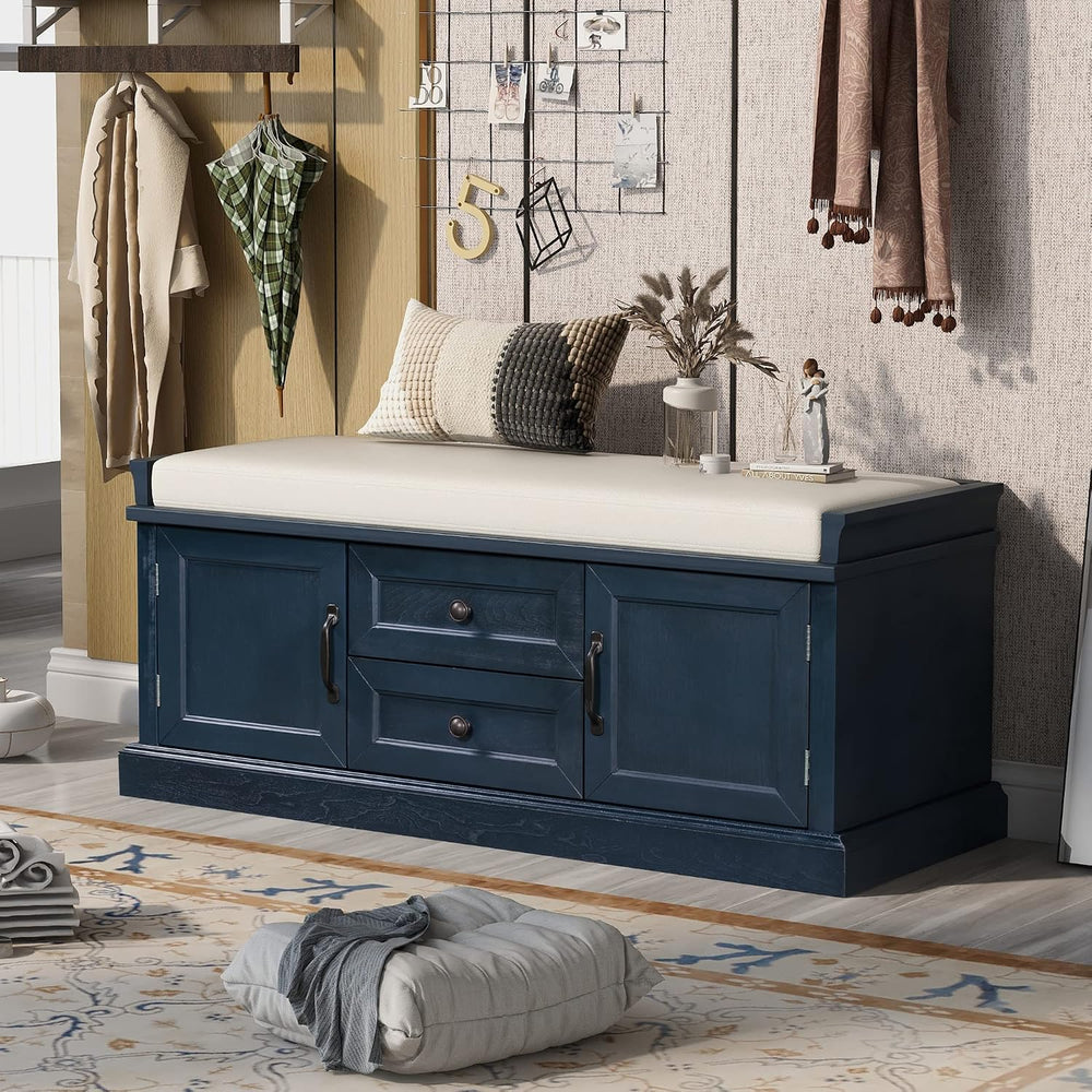 42.5″ Storage Bench with 2 Drawers and 2 Cabinets, Entryway Shoe Rack w/Remov...