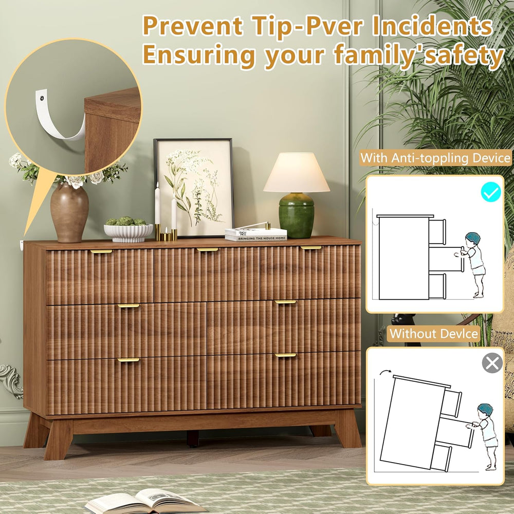 Wodeer 7 Drawer Fluted Dresser for Bedroom, Mid Century Modern Wooden Dresser...