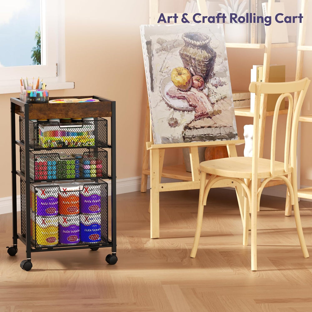 SWTYMIKI Rolling File Cart with Drawers - 4 Tier Under Desk Storage Craft Rol...