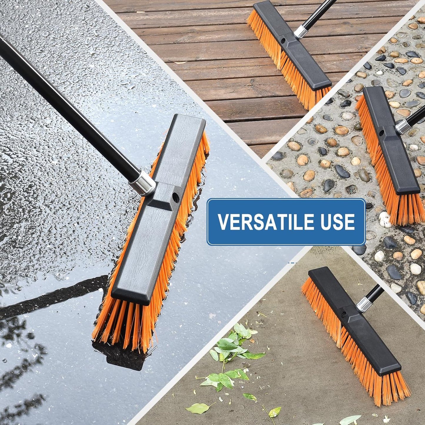 PBHEPJ 18 Inchs Push Broom Outdoor Heavy Duty, Shop Broom with 60" Long Handle for Cleaning Outdoor or Indoor Tile, Garage, Shop, Deck, Concrete, Wood, Stone, Patio Floor