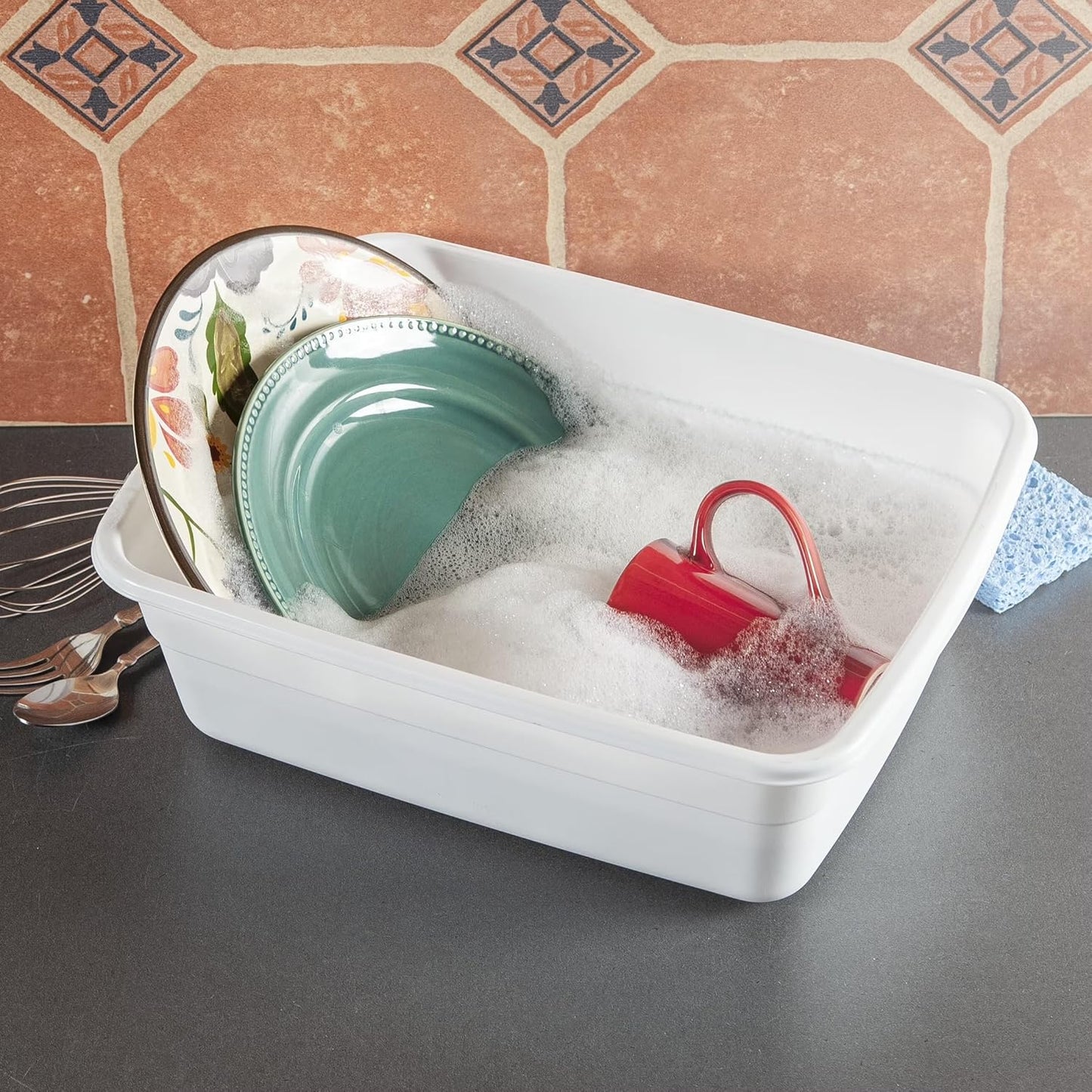 (2 Pack) Plastic Wash Tub Dishpan Basin and Foot Bath for Soaking Feet, Laundry Hand Wash Bucket, Dish Pans for Washing and Storage Cleaning Supplies - 8 Quarts