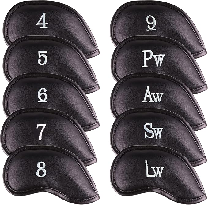 Premium Magnetic Leather Iron and Wedge Golf Club Head Covers | Set of 10 | by AllTeedUp