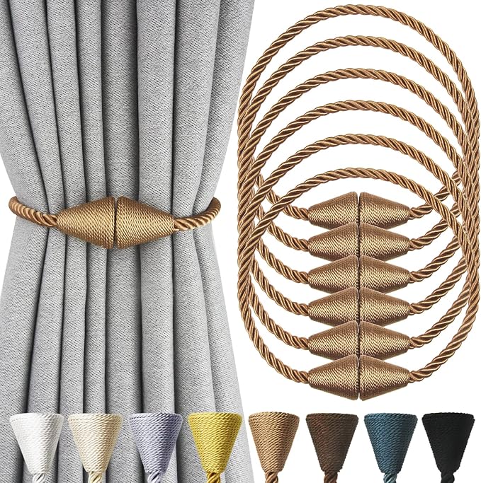 6 Pack Magnetic Curtain Tiebacks Rope Modern Handmade Curtain Tie Backs by CurtianTiebacks