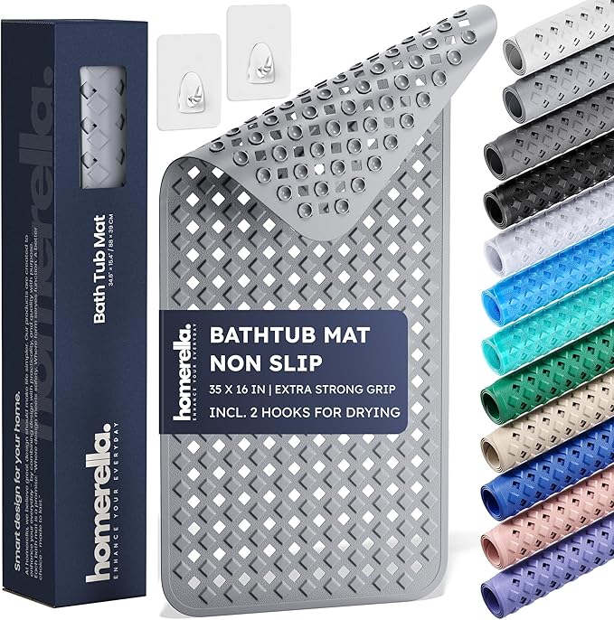 homerella® Bathtub Mat Non Slip 35x16, Incl. Hooks by Homerella