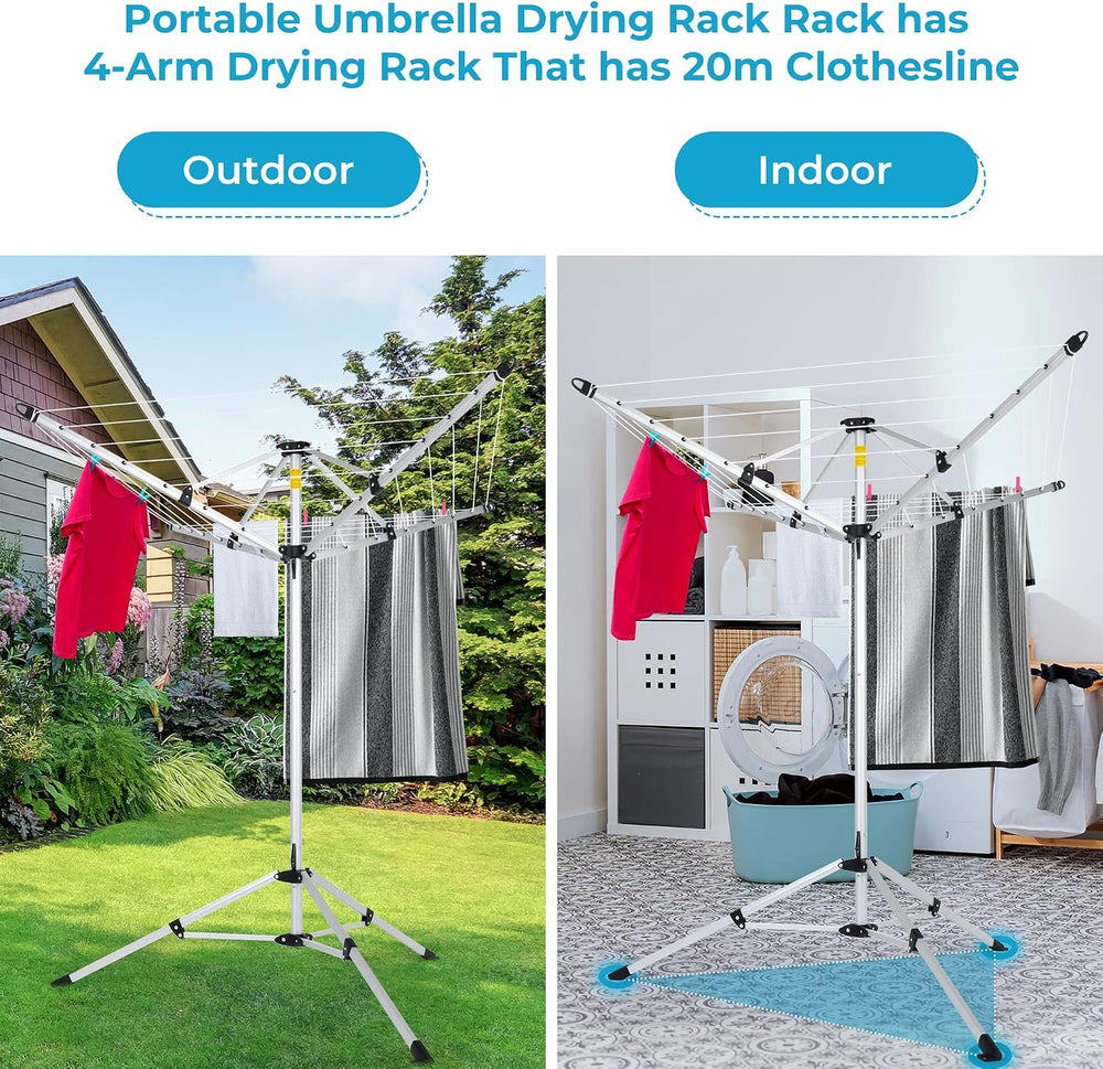 JS HANGER Drying Natural Clothes Airer Outdoor Portable 4-arm Aluminum Drying...