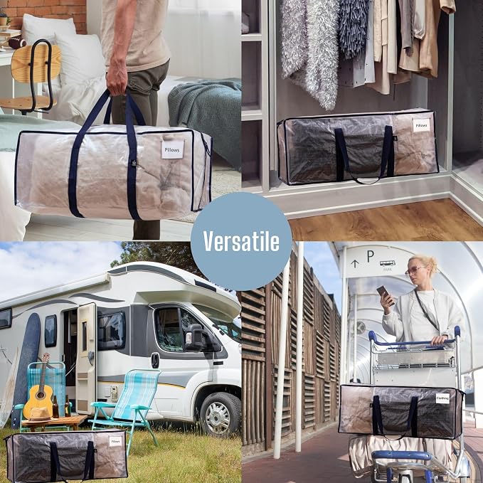 VENO 8 Pack Moving Bags Plastic Storage Totes Clothes Organization Large W - Image 6