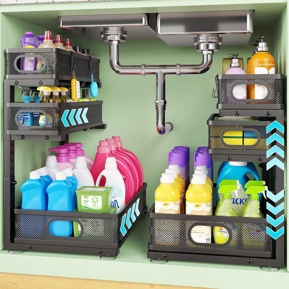 2 Pack 3 Tier Under Sink Organizer,Kitchen Cabinet Undersink Storage Drawer