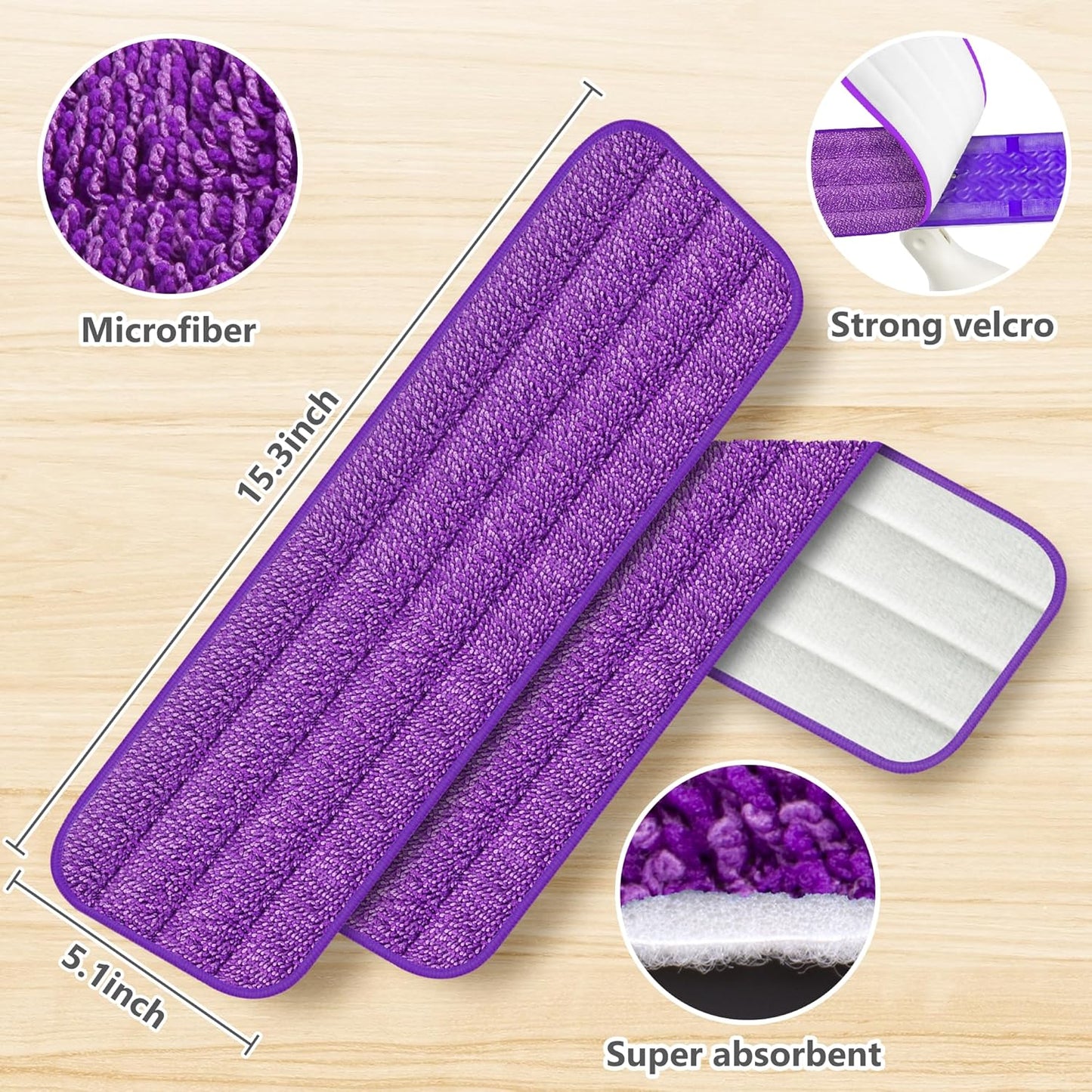Reusable Mop Pads Compatible with Swiffer PowerMop, Microfiber Pads Refills for 13''-15'' Spray Mop, Wood Floor Replacement Refill Machine Washable for Multi-Surface Floor Cleaning, 6 Pack