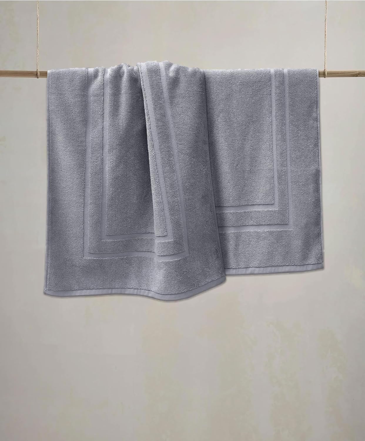 Feather & Stitch 2 Piece Towel Like Bath Mats (30x21 Inch) 100% Cotton Terry Bath Mats, Bathroom Shower Floor Mats [NOT A Bathroom Rug], Soft Absorbent Washable Mats - Grey