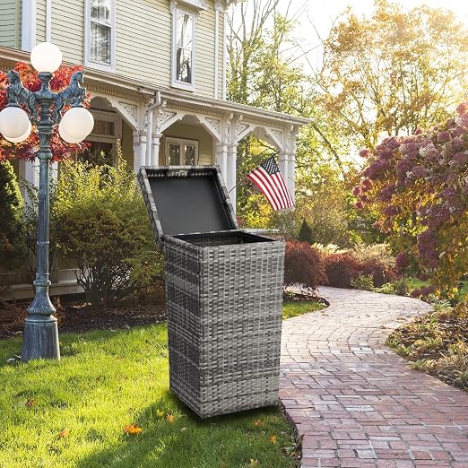 VINGLI Wicker Patio Trash Can, 27 Gallon Rattan Trash Can - Image 5
